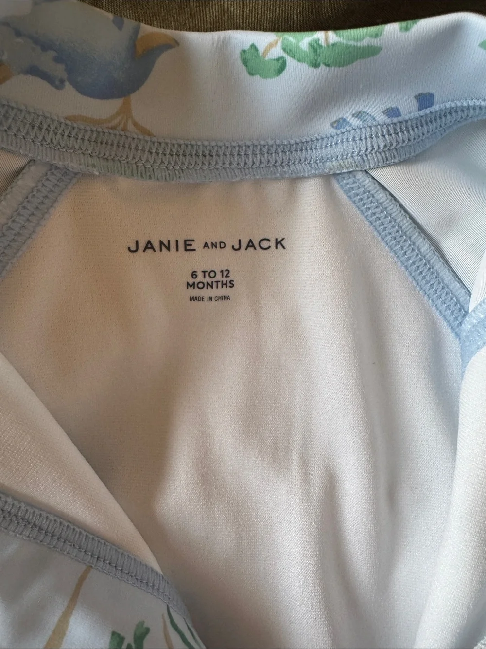 Janie and Jack White Long-Sleeve Dino Print Rashguard - Blue & Tan